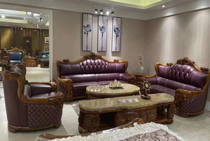 Antique Luxury Traditional European Design Genuine Leather Sectional <b>Sofa</b> Set with Wood <b>Legs</b> <b>for</b> Living Room - Product Image 2