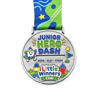 Médaille en métal émaillé personnalisée ronde Junior Hero Dash pour enfants, récompense sportive avec ruban en satin imprimé pour les activités des jeunes