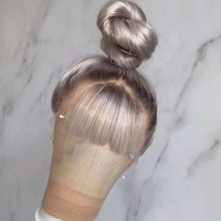 Perruque Lace Front Wig 360 indienne naturelle, cheveux humains, lisses, vierges, alignés, couleur platine ombrée, HD, faux cuir chevelu