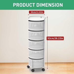 Modern Rotating Movable Metal Wall Mounted 5-Layer <b>Storage</b> <b>Rack</b> with Wheels for Kitchen & Living Room Food <b>Storage</b> - Product Image 2