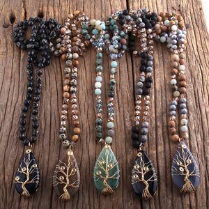 Joyería bohemia de moda, collar bohemio de 8mm para mujer, piedras naturales, piedras preciosas de cristal, collar con colgante de árbol de la vida trenzado dorado - Product Image 6