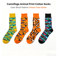 Chaussettes en coton jacquard camouflage léopard, chaussettes unisexes tendance à blocs de couleurs, chaussettes décontractées à la mode, chaussettes personnalisées OEM ODM, chaussettes cadeaux