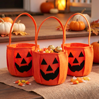 Lot de 3 sacs à bonbons d'Halloween en forme de citrouille, seaux tissés en forme de citrouille, sacs pour la collecte de bonbons, cadeaux pour fêtes costumées d'Halloween, pour bonbons et friandises