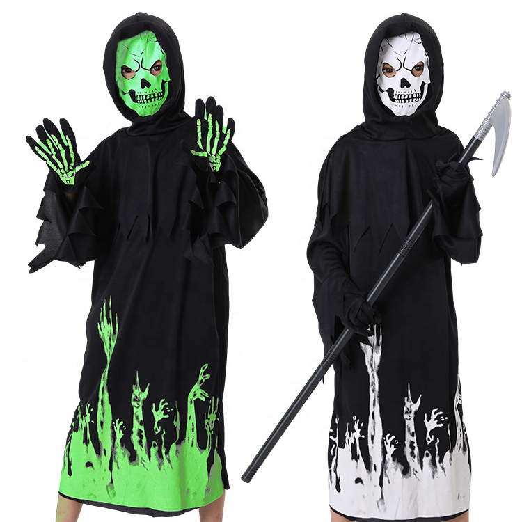 Çocuklar cadılar bayramı Glow karanlık hayalet Cosplay kostüm Reaper Reaper Robe vampir parti aksesuarları