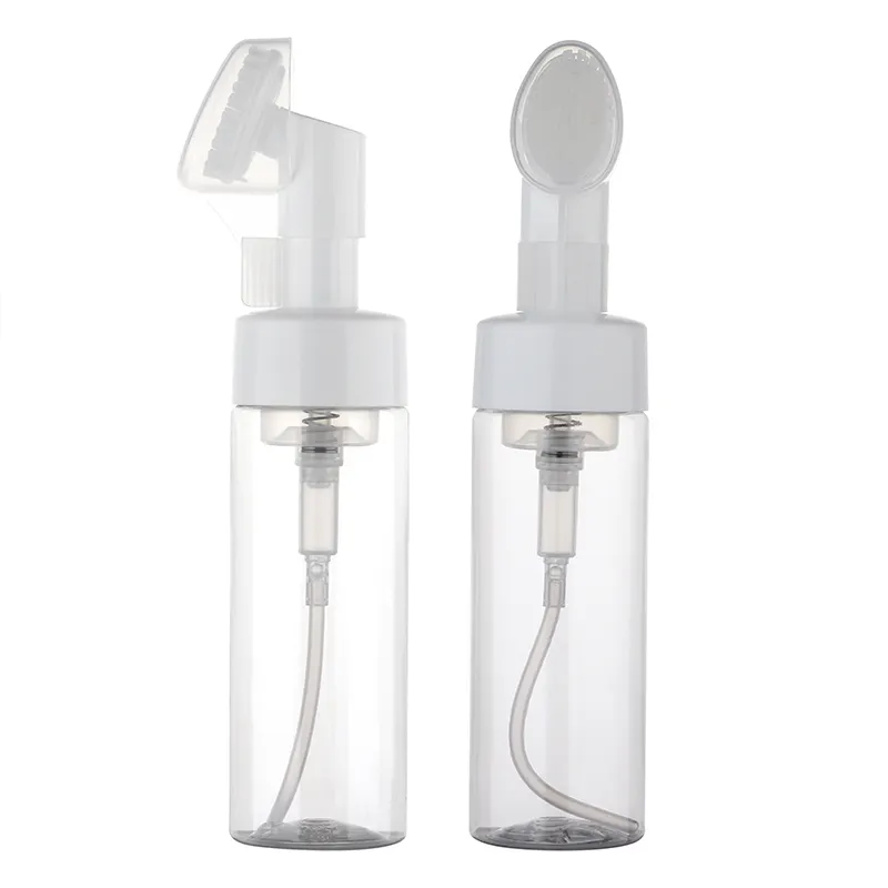 100ml 150ml 200ml white brush foam sop bottle plastic cosmetic cleanser bottle foam pump bottle dispenser with brush