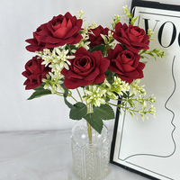 Composition florale artificielle de 7 roses en velours pour mariage et décoration intérieure, fausses fleurs pour studios de mariée et séances photo
