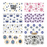 Transferts DTF pour gobelets 16oz motif œil porte-bonheur rose, autocollants DTF motif cœurs violets et chauves-souris