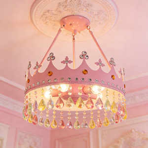 Lampadario a Corona Rosa con Cristalli per Camera da Principessa, Luce Pendente Dimmerabile 3CCT, <span class=keywords><strong>Lampada</strong></span> da Soffitto Protettiva per Occhi per Camera da Letto delle Ragazze - Product Image 4