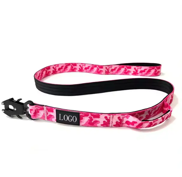 Custom deluxe nylon soft cotton pad with metal clip with two handles Tactical K9 dog leash