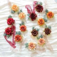 Rangkaian Bunga Pernikahan Sutra Buatan Tangan Gaya Eropa Mawar Buatan untuk Perayaan Bisnis Boutonniere & Corsage Pergelangan Tangan