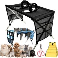 Table de toilettage verticale pour salon de toilettage pour animaux, avec quatre pattes fixées, rangement d'outils, lit fixe pour le bain et le séchage des chiens et des chats