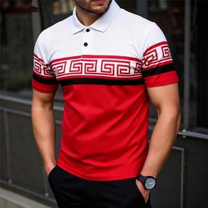 Chemise <span class=keywords><strong>Homme</strong></span> 2026 Nouveau Style Brillant à Manches Longues Géométrique Imprimé Numérique Col V Relevé Coupe Ajustée Style Fin Polyester Bambou - Product Image 1