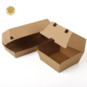 Caja de cartón desechable de tamaño personalizado para embalaje de alimentos, cartón Kraft de flauta F, papel Super grueso corrugado, GSM, caja de hamburguesas de papel