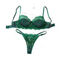 Ensemble de lingerie sexy en dentelle et résille à imprimé léopard RUIYI, soutien-gorge push-up pour petites poitrines, string assorti, ensemble de vêtements de nuit
