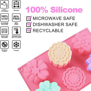 Moldes de silicona para jabón con flores en relieve de 6 cavidades con diferentes formas de flores para jabón hecho a mano galleta pudín <span class=keywords><strong>Teacake</strong></span> Jelly - Product Image 6