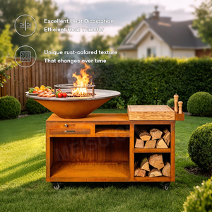Barbecue multifonctionnel en acier corten MEISU.CH pour extérieur, avec grille de cuisson et rôtissoire, finition rouillée - Product Image 2