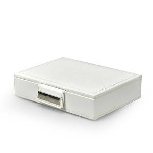Estuche de joyería de cuero MDF personalizado con cierre de botón y decoración de espejo multifunción para almacenamiento de joyería de moda. - Product Image 3