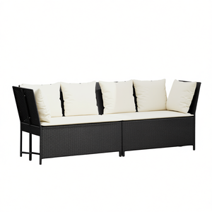 Divano da giardino moderno in rattan nero con cuscini per esterni, design modulare, 6 posti. - Product Image 1