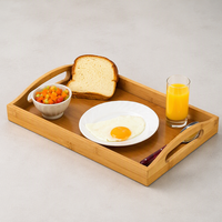 Plateau en bois personnalisé pour fêtes ou repas au lit, plateau de service en bambou - plateau en bois avec poignées, idéal pour les dîners, les plateaux à thé