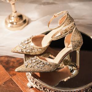 Salto de ouro para mulheres, plataforma feminina de 6.5cm/8.5cm, de alta qualidade, com diamantes, para boate noturna, peep toe, salto luxuoso para mulheres - Product Image 2