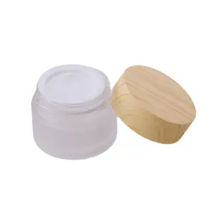 100g 50g 20g Glass Bottles With Bamboo Lid Cosmetic Face and Eye Frosted Wooden Jar Perfume Grain Cover Cream Glass Bottles
