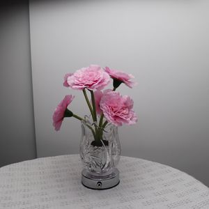 Vase lumineux en verre à la œillets, fleur artificielle, veilleuse, chambre à coucher, salon, lampe de table créative à LED, batterie, moderne, fête des mères - Product Image 6