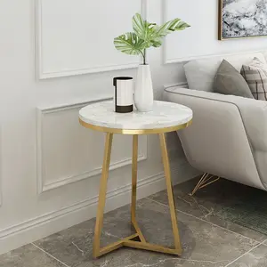Modern internet celebrity design minimalist and luxurious version of a small round topped metal leg marble side table