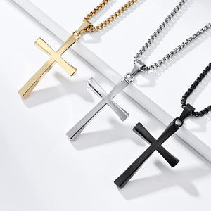 Minimalist <b>Cross</b> Necklace Stainless Steel Unisex Pendant Sweater <b>Chain</b> Gold Tone Jewelry - Product Image 2