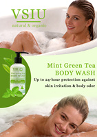 Gel douche corporel au thé vert à base de plantes VSIU Private Label - Nettoyage en profondeur, apaisant et hydratant pour les peaux normales/combinaison/sensibles