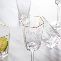 Verre à vin en verre avec marteau Hexagonal, transparent, de couleur Champagne, jus de fruits, bord en or, Logo personnalisé, gobelet de vin Vintage