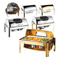 Plats de service professionnels GeHong en acier inoxydable (ronds et carrés) à chauffage à l'alcool 6L/9L pour buffet, maintien au chaud des aliments, événements de restauration, grande capacité