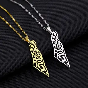 Silver Gold Plated Stainless Steel Arabic Calligraphy Palestine Map Pendant Necklace For Women Men