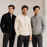 Cardigan zippé en laine et cachemire mélangés pour homme, col montant, tricot texturé, style décontracté chic, best-seller en Europe