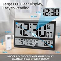 Reloj de Pared Atómico de Diseño Clásico LFF, Números de 45 Pulgadas, Pantalla Grande de 15 Pulgadas, No Necesita Ajustes, Temperatura Interior/Exterior, Inalámbrico