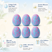 Coffret de 6 bombes de bain personnalisées en forme d'œuf de dragon à l'extrait de jasmin, 80g, à base de plantes, faites à la main, turquoise rose, aromatiques, boîte cadeau OEM