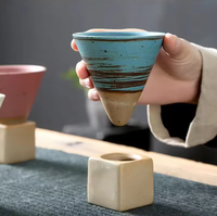 Tasse à thé en poterie japonaise artisanale 100 ml, tasse à café conique minimaliste, mug cadeau zen pour la préparation du thé et du café au foyer