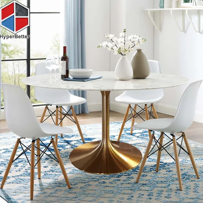 テーブルと椅子円形大理石ステンレス鋼チューリップベース