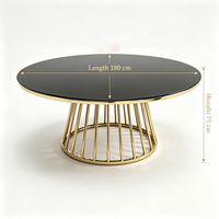 Table basse pliable en acier inoxydable doré avec plateau en verre noir, style moderne et luxueux, idéale pour les mariages, banquets, hôtels, salons et salles à manger