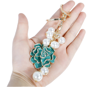 2026 Cute Pink Flower Metal Keychain Bling Rhinestone Faux Pearl Tassel <b>Keyring</b> Women Wallet Bag <b>Car</b> Pendant Charm Girly Fashion - Product Image 2