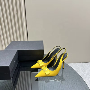 รองเท้าหนังแท้คุณภาพสูงสำหรับผู้หญิง ดีไซน์เซ็กซี่ แฟชั่นฤดูร้อน แบรนด์ดัง สีชมพู รองเท้าส้นสูง - Product Image 4