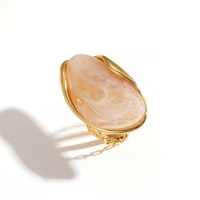 Pendientes de Acero Inoxidable con Baño de Oro de 18K, Diseño Irregular con Resina, Estilo Maillard, con Piedra Natural Ámbar para Mujer