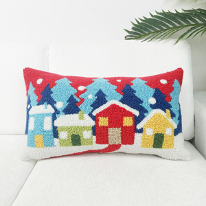 SHH124 <span class=keywords><strong>Almohada</strong></span> de aguja perforada personalizada con diseño de casa y árbol de Navidad, funda de <span class=keywords><strong>almohada</strong></span> decorativa para el hogar y sofá, Feliz Navidad - Product Image 1