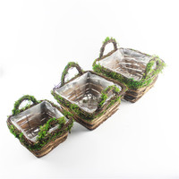 Petit pot de fleurs d'extérieur biodégradable au design classique traditionnel, en matériau mousse/rotin/cor d'olivier, pour jardin et usage au sol