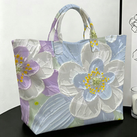 Sac fourre-tout de luxe en PVC blanc, motif floral peint à l'huile, imperméable, transparent, style gelée, sac de plage, pochette, sacs à main à nœud, sac de rangement