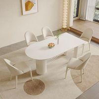 Ensemble de table à manger en pierre frittée blanc pur style crème, table à manger demi-ovale moderne minimaliste pour les petits foyers