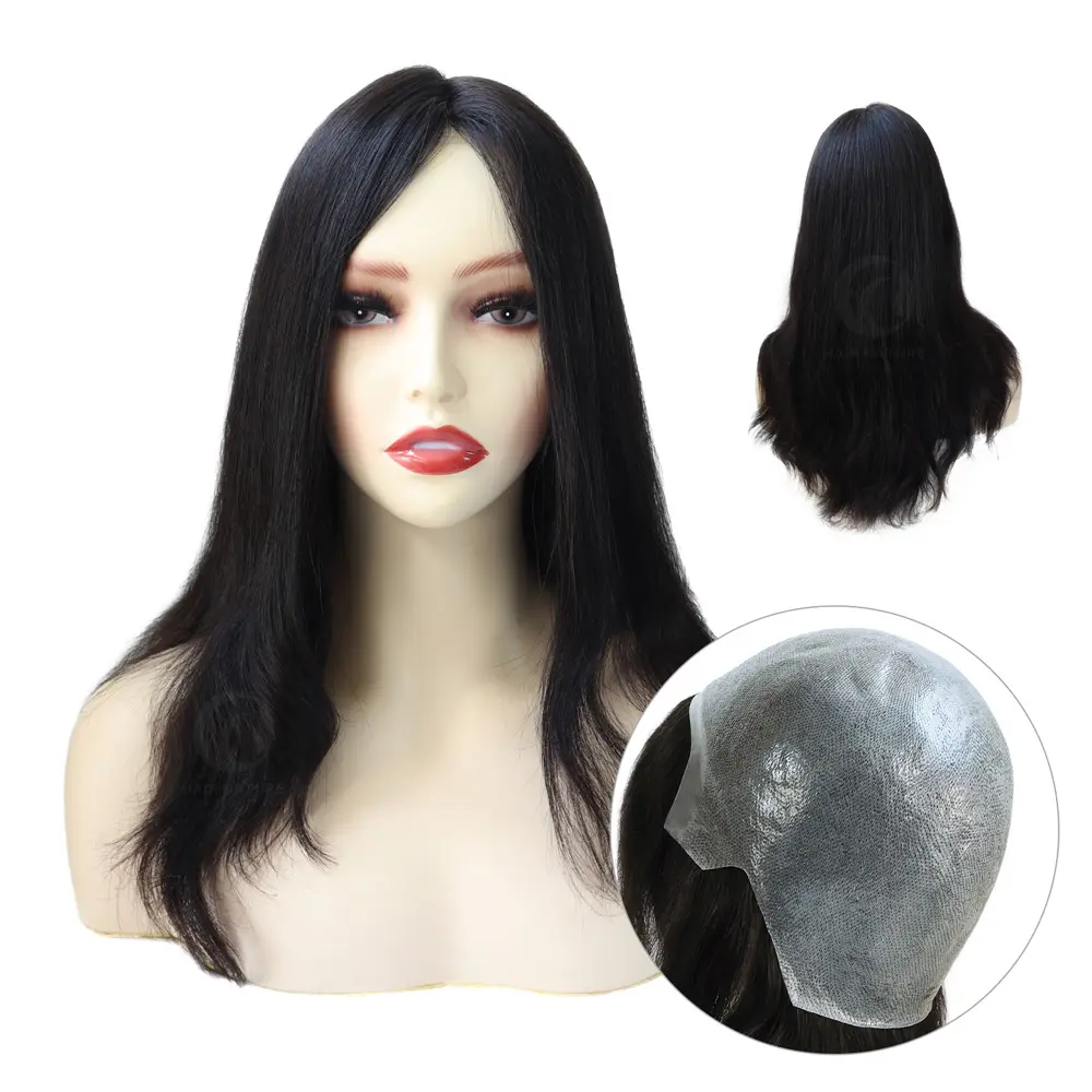 Wholesale full PU skin wig 6inch 14inch 100% real human hair women full skin wig thickness 0.12-0.14mm