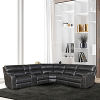 Canapé d'angle sectionnel incurvé moderne avec fonction inclinable en cuir véritable et extension pour salon