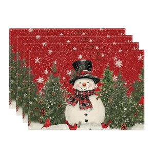 XHD Christmas Dining <b>Table</b> <b>Mat</b> Restaurant Atmosphere Decoration Linen Printed Insulation Washable American Style Rectangle - Product Image 1