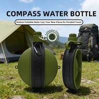 Bouteille d'eau en silicone camouflage 580 ml sans BPA, pliable, avec boussole, gourde tactique, équipement de survie