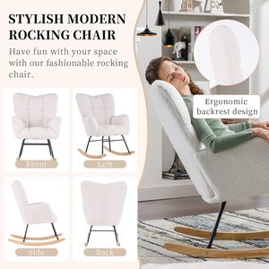Sillón mecedora Teddy tapizado, sillón deslizante, sillón decorativo con asiento acolchado y respaldo alto, sillón cómodo. - Product Image 2